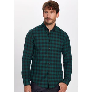 Slim Fit Kareli Pamuklu Kolay Ütü Yeşil Erkek Gömlek