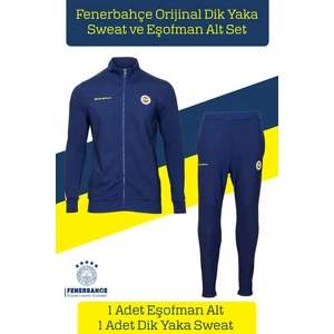 Lisanslı Dik Yaka Fermuarlı Sweat Eşofman Alt Set