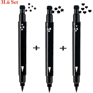 Çift Uçlu Eyeliner 1 Yıldız + 1 Kalp + 1 Papatya Desenli 3'lü Mega Set