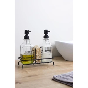 Okyanus Home Siyah Pompalı ve Standlı İkili Kare Cam Sıvı Sabunluk 500 ml