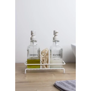 Okyanus Home Beyaz Pompalı ve Standlı İkili Kare Cam Sıvı Sabunluk 500 ml