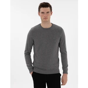 Pierre Cardin Erkek Gri Melanj Slim Fit Bisiklet Yaka Basic Triko Kazak 50296575-VR086