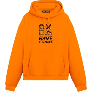 Alex Rosen Game Changer Baskılı Turuncu Unisex Oversize Fit Pamuklu Kapüşonlu Sweatshirt