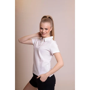 Delicate Kadın Beyaz Pike Polo Yaka Tişört - Rahat Kesim, Şık ve Spor Kombinlerin Vazgeçilmezi