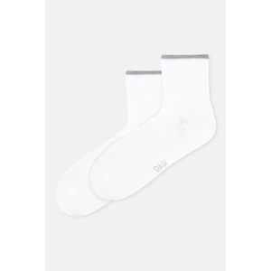 Beyaz Kadın Şerit Desenli Bambu Çorap