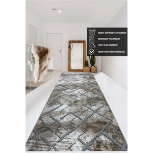 Kahve Gri Kaymaz Taban Yıkanabilir Kesme Yolluk Salon Mutfak Oturma Odası Halı