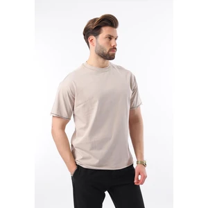 Madmext Bej Bisiklet Yaka Basic Erkek Tişört E7105