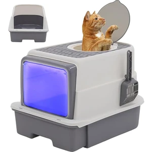 Lüx Büyük Boy Kapalı Kedi Tuvaleti Koku Giderme Üst Kapaklı(Boyun Kaşımalı)Çekmeceli Kürekli