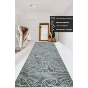 NarStore Home Elit Rölyef Antrasit Beyaz Kabartmalı Kaymaz Taban Yıkanabilir Kesme Yolluk Halı