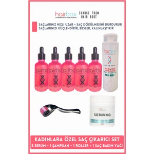 HAİRBOX Kadın Saç Serum, Saç Serum Seti ( 5'li Serum, 1 Şampuan, 1 Saç Bakım Yağ, 1 Dermaroller )