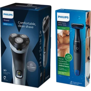 Shaver 3000x Series Islak Kuru Sinek Kaydı Elektrikli Tıraş Makinesi - Vücut Tıraş Makinesi 2'Li Set