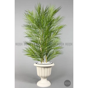 Yapay Areka Ağacı Palmiye Ağacı 33 Yapraklı Bambu Gövdeli Kırıkbeyaz Nergis Saksı Salon Çiçeği 130CM