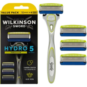 Wilkinson Sword Hydro 5 Sensitive Aloe Veralı Erkek Tıraş Bıçağı Sapı + 4 Yedek Kartuş