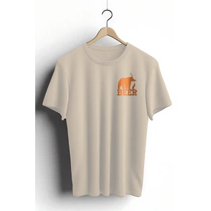 Unisex T-Shirt, Bear Beer Tasarım Baskılı, Oversize,  Pamuk, Krem T-Shirt NO:00207