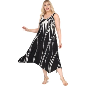 Butik Askılı V Yaka Toka Detaylı Beyaz Lav Desen Elbise