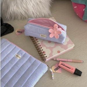 Mavi Çizgili Desen Kalemlik / Mini Makyaj Çantası / Astarlı