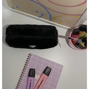 Siyah Peluş Tüylü Kalemlik/ Mini Makyaj Çantası/ Düzenleyici