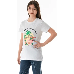 %100 Pamuk Palmiye Baskılı Kız Çocuk Tişört