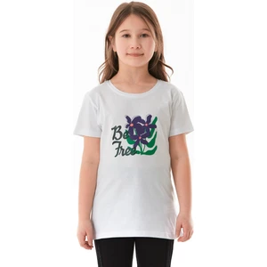 %100 Pamuk Önü ve Arkası Çiçek Baskılı Kız Çocuk Tişört