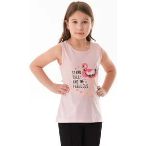 %100 Pamuk Flamingo Baskılı Kolsuz Kız Çocuk Tişört