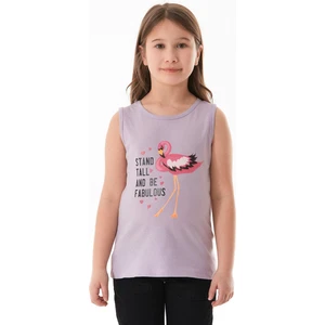 %100 Pamuk Flamingo Baskılı Kolsuz Kız Çocuk Tişört