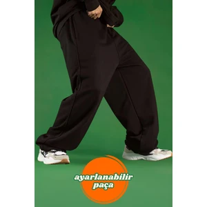 Ayarlanabilir Paçalı Bol Eşofman Altı Baggy Siyah Gri Füme