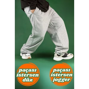 Ayarlanabilir Paçalı Bol Eşofman Altı Baggy Siyah Gri Füme