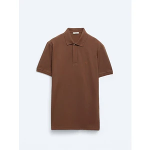 Kahverengi Düz Polo Yaka %100 Pamuk T-Shirt