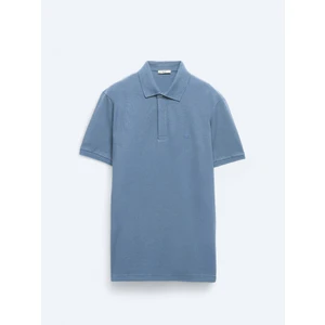 Havacı Mavi Düz Polo Yaka %100 Pamuk T-Shirt