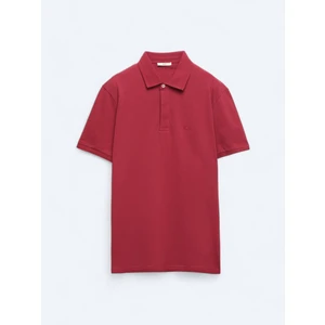 Mürdüm Düz Polo Yaka %100 Pamuk T-Shirt
