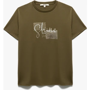 Baskılı Bisiklet Yaka Kısa Kollu Kadın Tişört