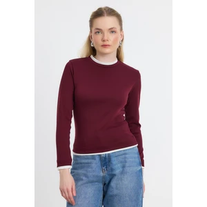 3011 Ribana Detay Uzun Kollu Bluz Bordo