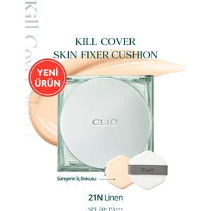 Gün Boyu Kalıcı Mat Cushion Fondöten CLIO Kill Cover Skin Fixer Cushion (21N Linen) SPF50+ PA+++