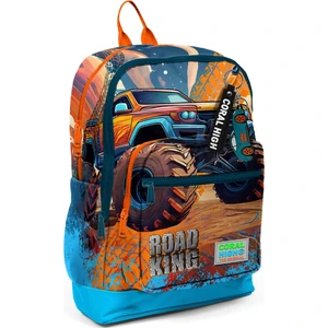 Coral High Kids Mavi Turuncu High Wheels Truck Desenli Dört Bölmeli Okul Sırt Çantası 23778