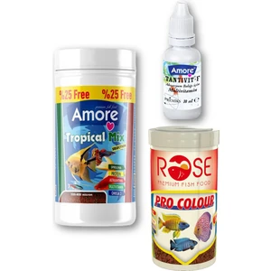 Lepistes-Melek-Plati-Moli Tropical Mix 125ml, Rose Pro Colour 100ml Balık Yemi, Multivitamin