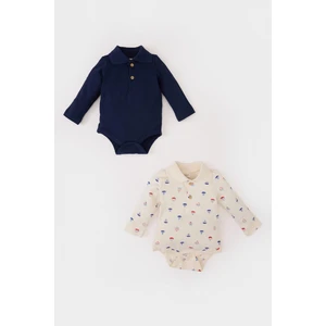 Erkek Bebek Yenidoğan Polo Yaka Baskılı Pike 2'li Uzun Kollu Çıtçıtlı Body D9086A525SP