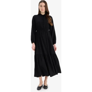 Gömlek Yaka Basic Düz Düğmeli Beli Büzgülü Uzun Kollu Maxi Elbise D5851AX25SP