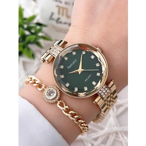 Kesme Kristal Camlı Çelik Kordon 2 Yıl Garantili 3 Atm Kadın Kol Saati+Bileklik B01119.03