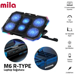 Classone Mila Serisi 13-17 Inch Uyumlu M6 R-Type 2200 Rpm, Rgb Işıklı, 6 Fan, Telefon Stand, 2 USB Notebook Soğutucu Stand