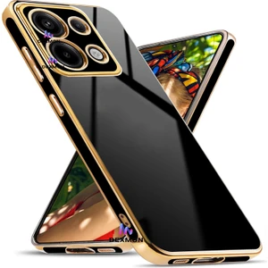 Xiaomi Redmi Note 13 Pro 4g Uyumlu Silikon Kılıf 3D Kamera Korumalı Arkası Renkli Kenarları Parlak Dore Tasarım Kapak