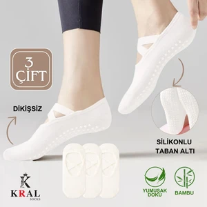 3´lü Bambu Pilates Çorabı Yoga Abs Kaydırmaz Taban Dans Bale Fitness Spor Çorabı