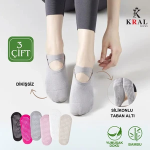 3´lü Bambu Pilates Çorabı Yoga Abs Kaydırmaz Taban Dans Bale Fitness Spor Çorabı