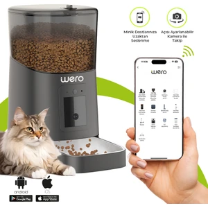 Akıllı Kedi/Köpek Mama Kabı Pro (Geliştirilmiş 2025 versiyon) 1080p Ayarlanabilir Kamera, 6 Lt, Wifi Kontrol, Pet Feeder, Metal Kase