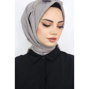Melodi Scarf Kadın Tesettür Pratik Bambu Kraş Eşarp Açık Gri