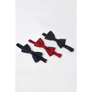 3'lü Paket Armürlü Siyah-Kırmızı-Lacivert Erkek Papyon