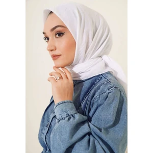 Melodi Scarf Kadın Tesettür Pratik Bambu Kraş Eşarp Beyaz