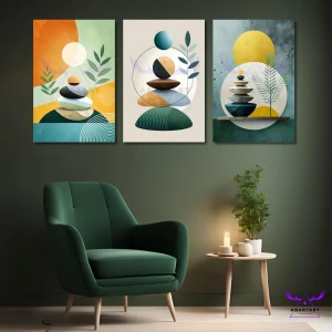 Abart Art 3'lü Kanvas Tablo Seti Çok Renkli Boho Denge Taşları