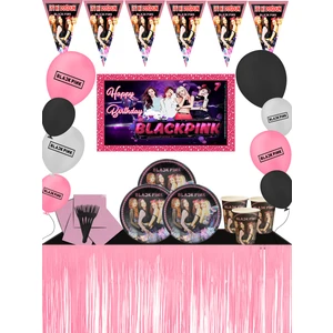 Black Pink Metalize Masa Etekli 16 Kişilik Afişli Blackpink Doğum Günü Parti Süsleri Süsleme Seti