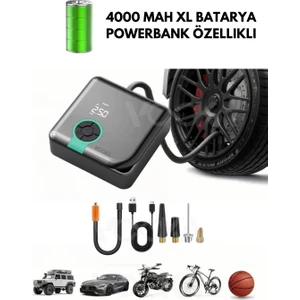 Yeni 4000 Mah Şarjlı Hava Pompası Araç Lastik, Bisiklet, Top Şişirme Oto Hava Kompresörü Powerbank