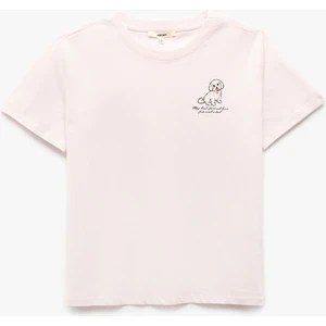 Kısa Kollu Baskılı Pamuklu Bisiklet Yaka Kadın Tişört